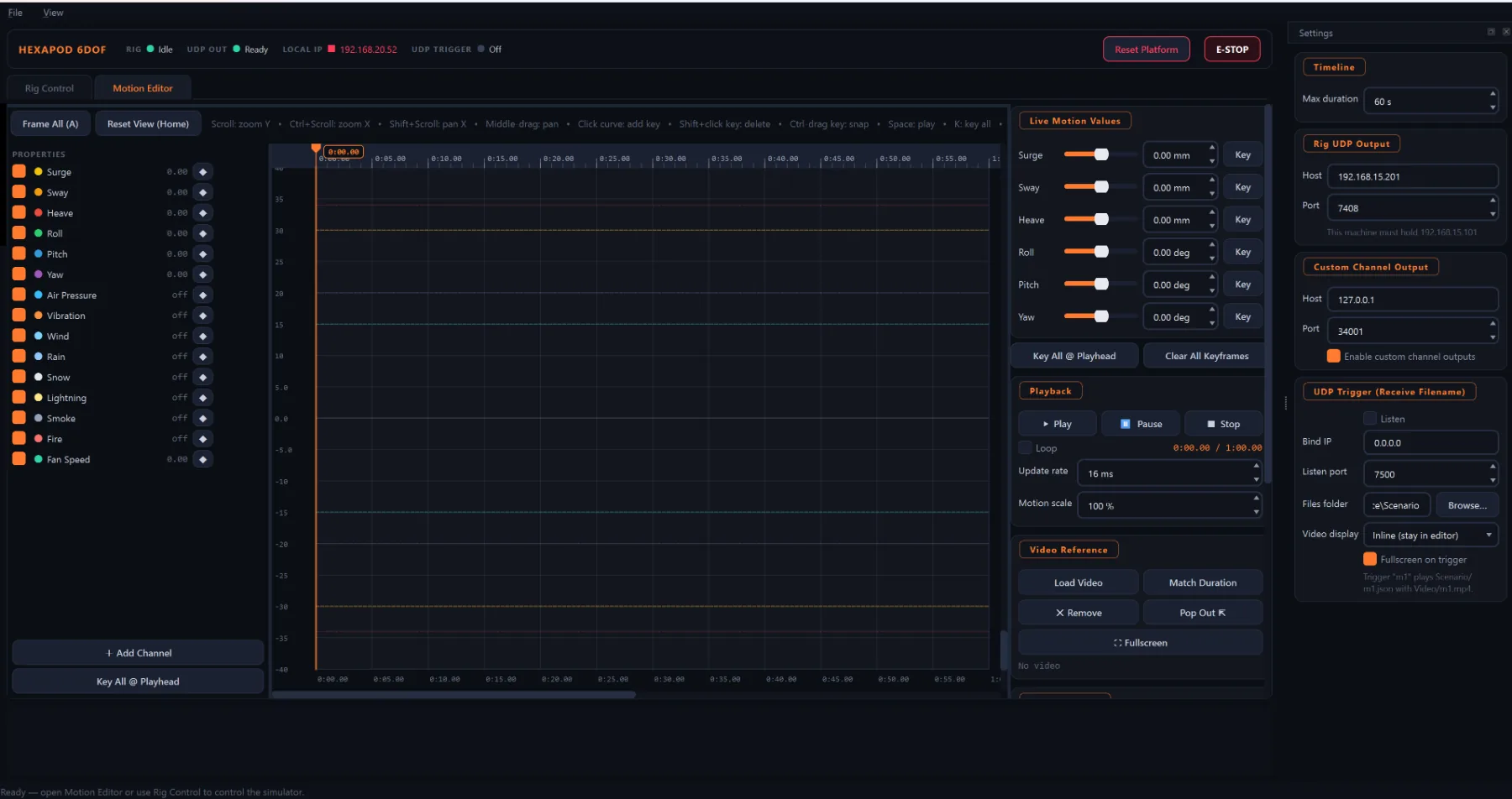 The Motion Editor with a curve timeline and keyframed motion and effects channels